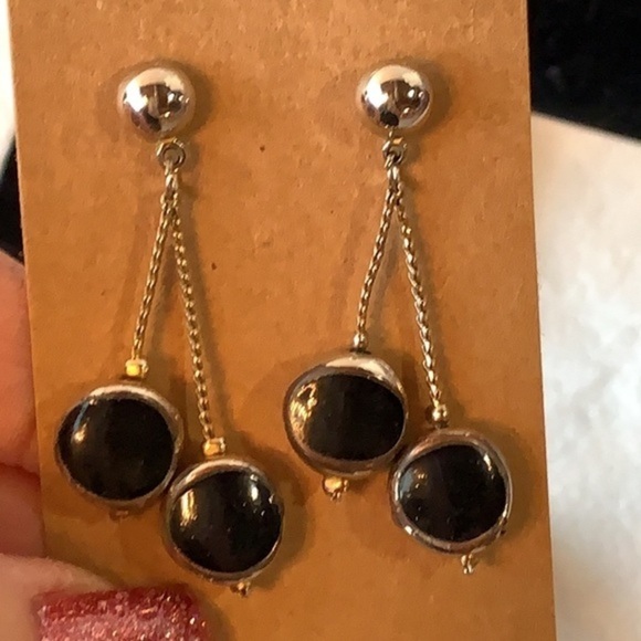 💐5/25 2 pair lot bundle small crystal stud earrings triple dangle black stones - Picture 4 of 8